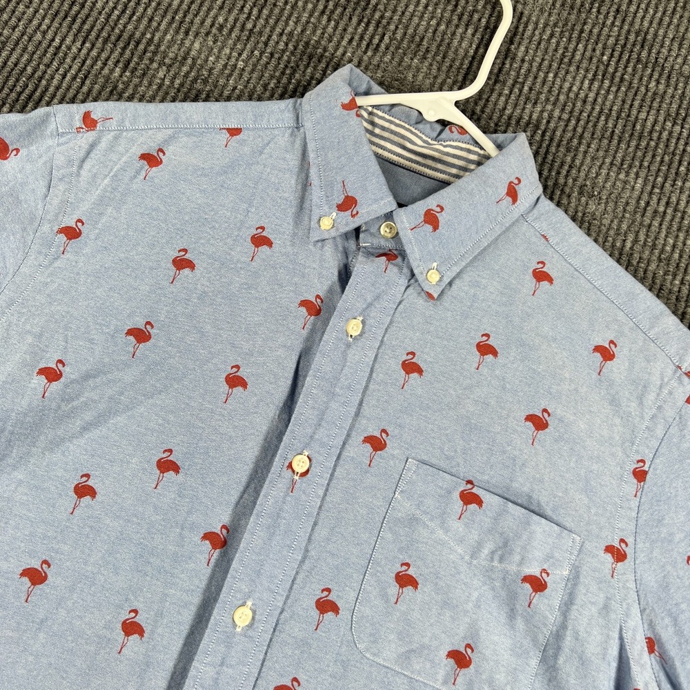Cremieux Shirt Mens Medium Blue Flamingo Geometric Short Sleeve Button Down